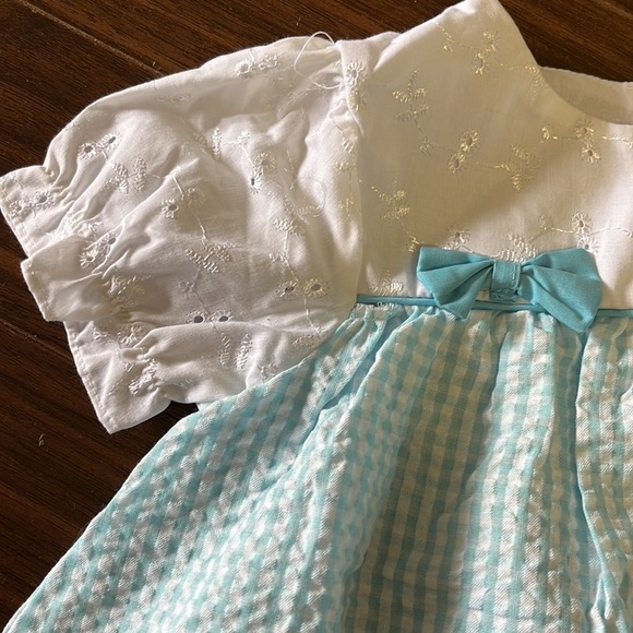 NEW Vintage Toddler Blue Plaid Seersucker White Eyelet Cottagecore Prairie Dress - Picture 3 of 6